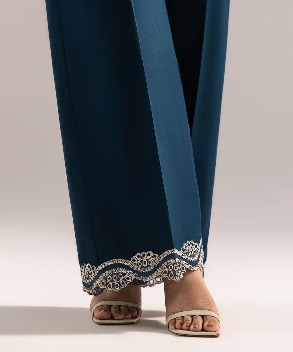 Women's RTW Cambric Embroidered Teal Culottes