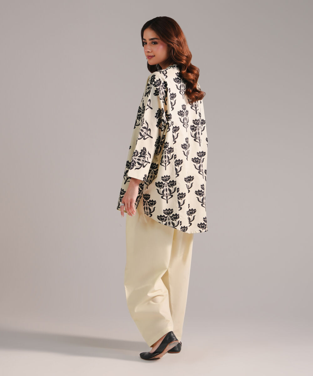 Women's RTW Cambric Printed Off White 2 Piece Suit