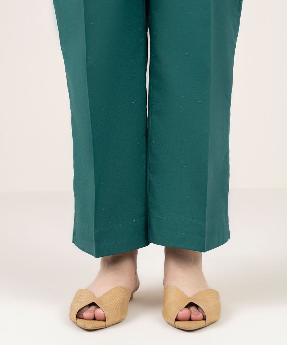 Women's RTW Multi Neps Solid Teal Green Straight Pants