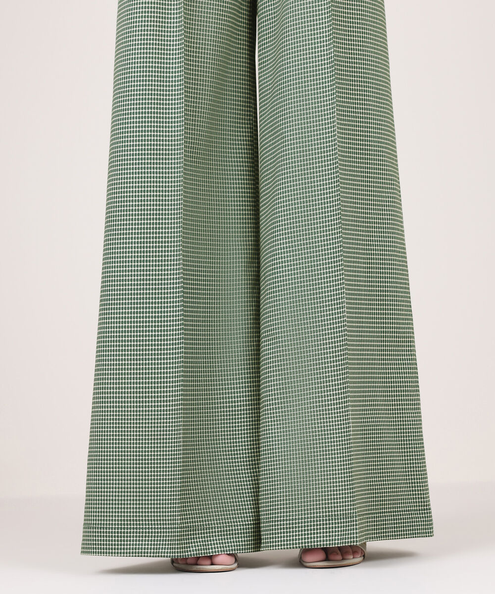 Women's RTW Cambric Green Printed Flared Pants