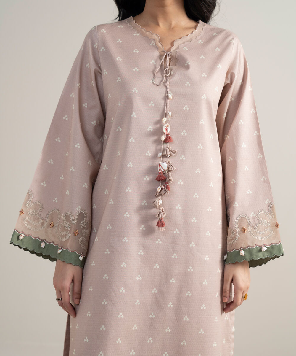 Women's Unstitched Dobby Embroidered Tea Pink 3 Piece Suit