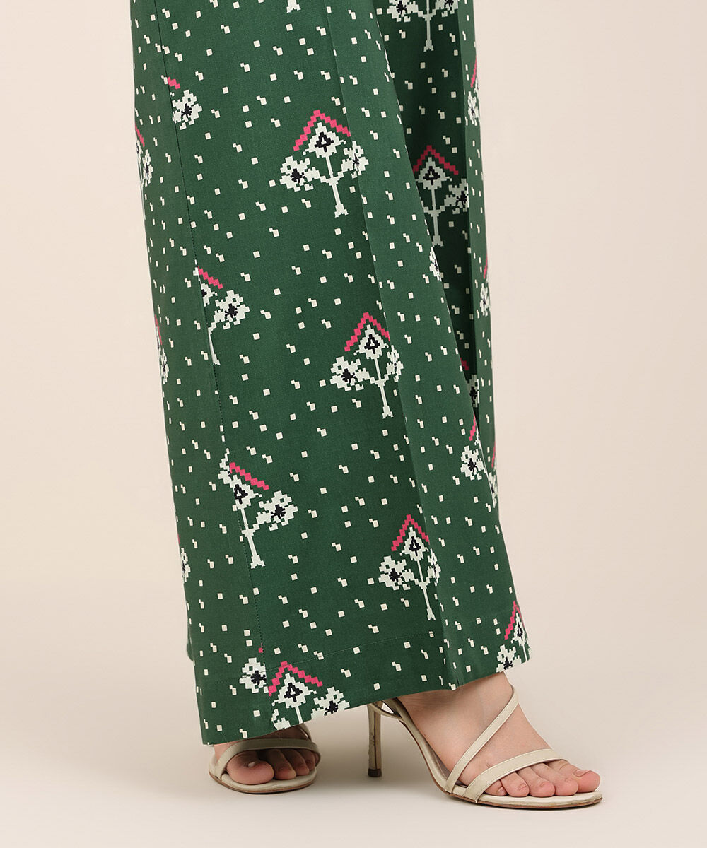 Women's RTW Cotton Viscose Green Printed Flared Pants