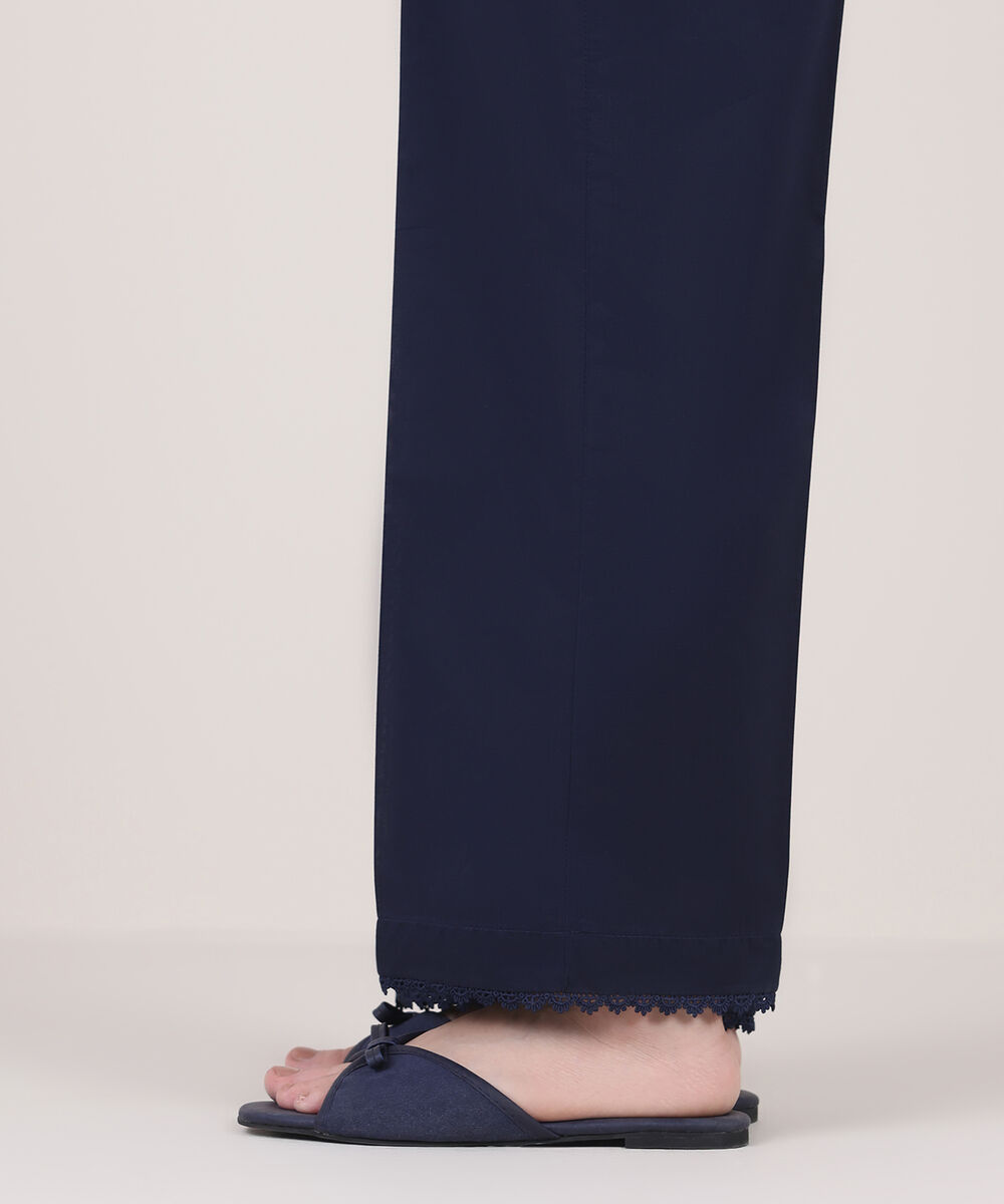 Women's RTW Cambric Blue Solid Straight Pants