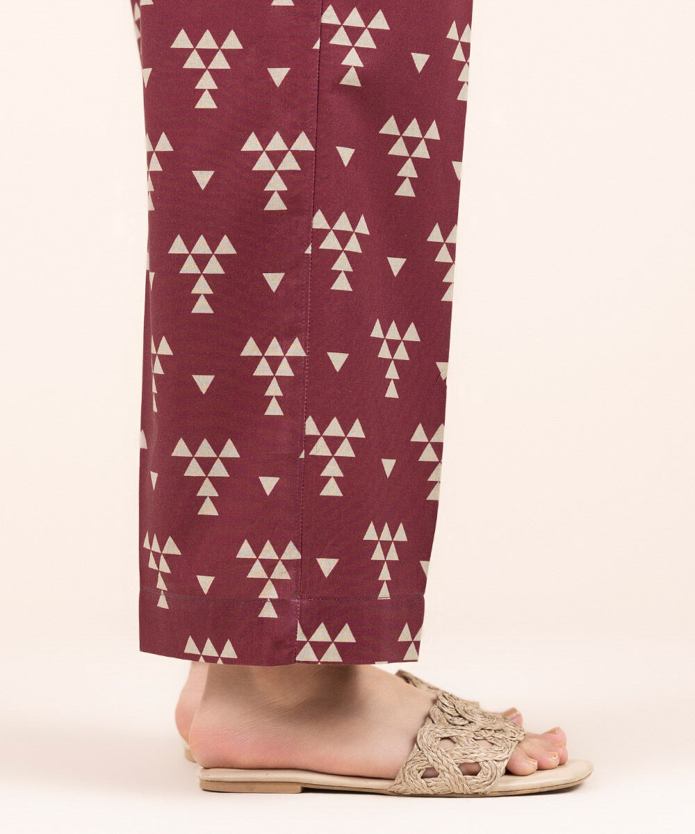 Woman - Red Printed Cambric Straight Pants