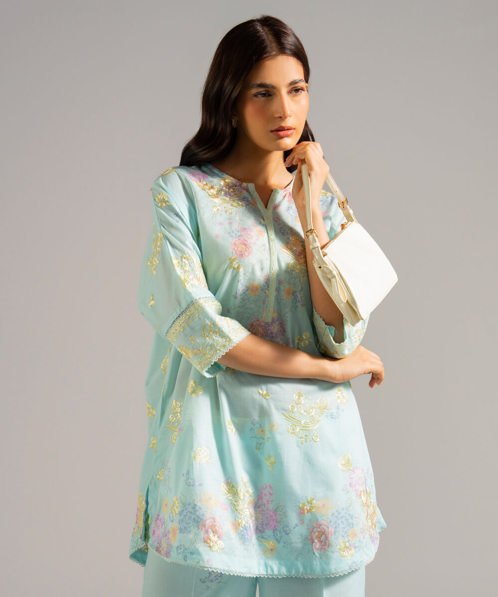 Women's RTW Lawn Embroidered Blue 2 Piece Suit