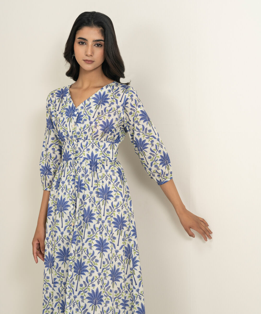 Women's RTW Lawn Printed Blue Dress Shirt