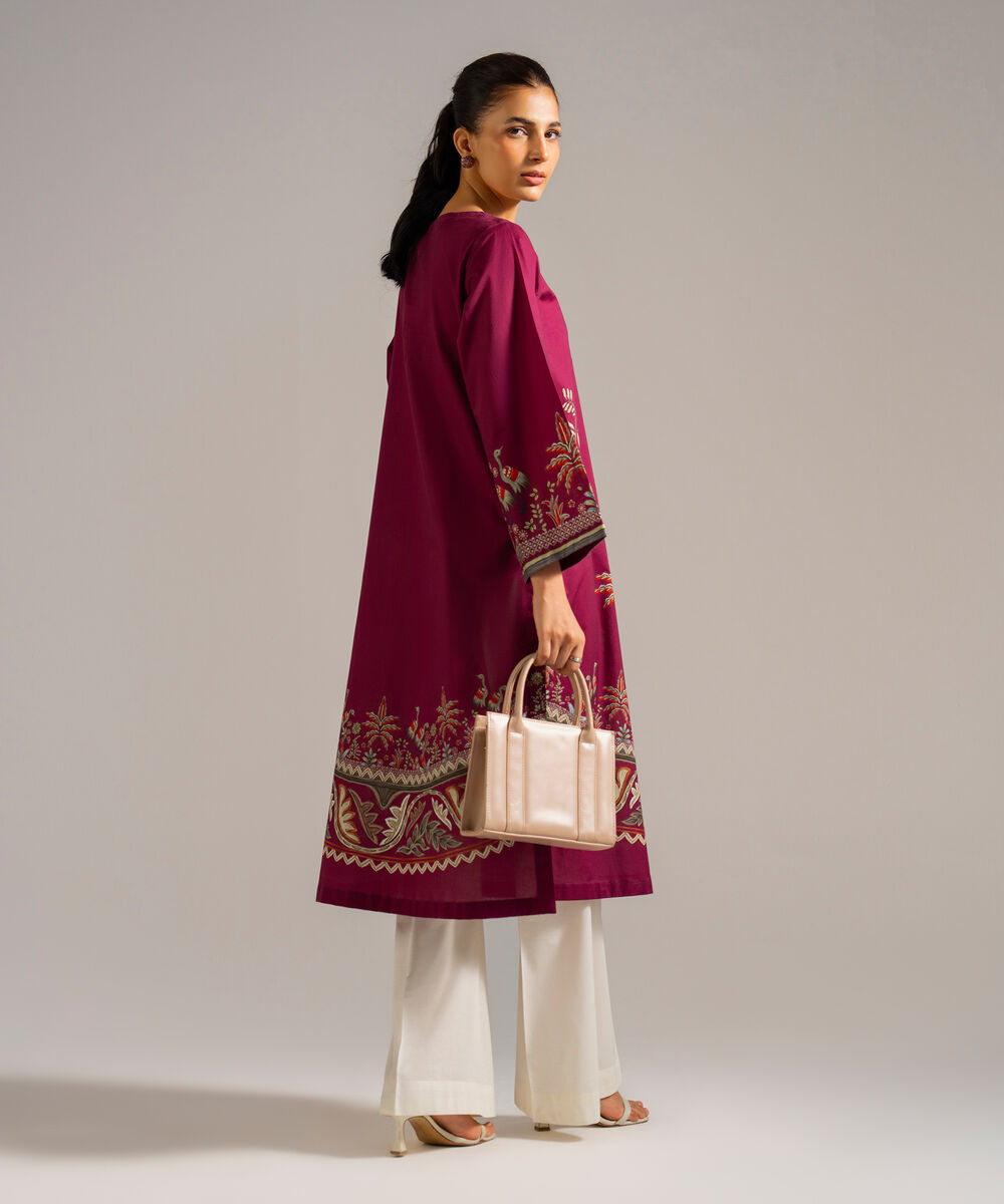 Women's RTW Lawn Printed Purple Straight Shirt