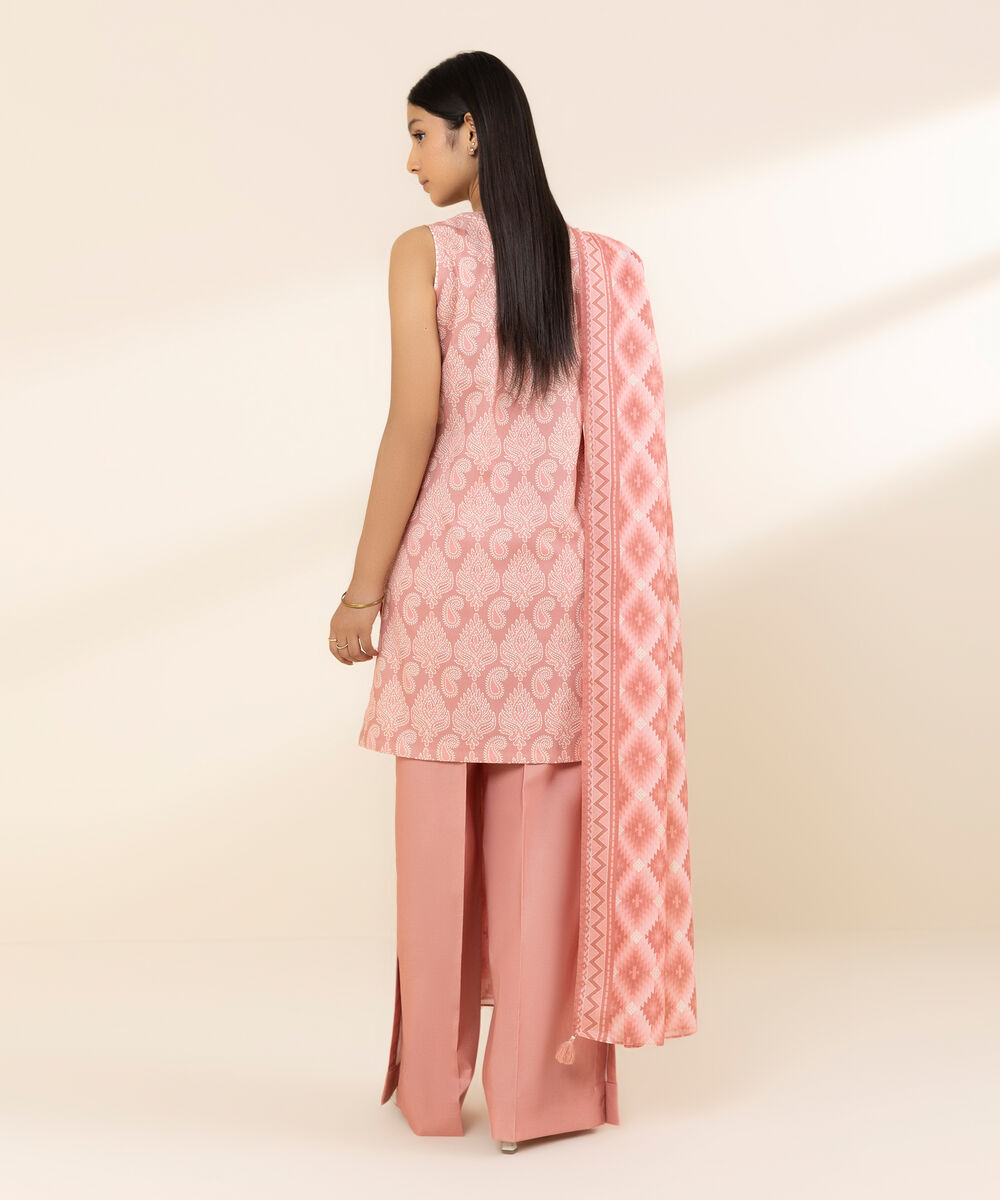 Women's Unstitched Lawn Printed Pink 3 Piece Suit