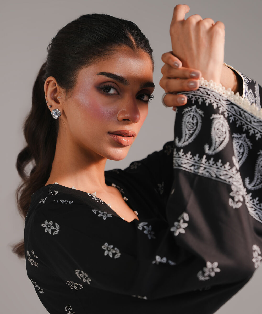 Women's RTW Lawn Printed Black Straight Shirt