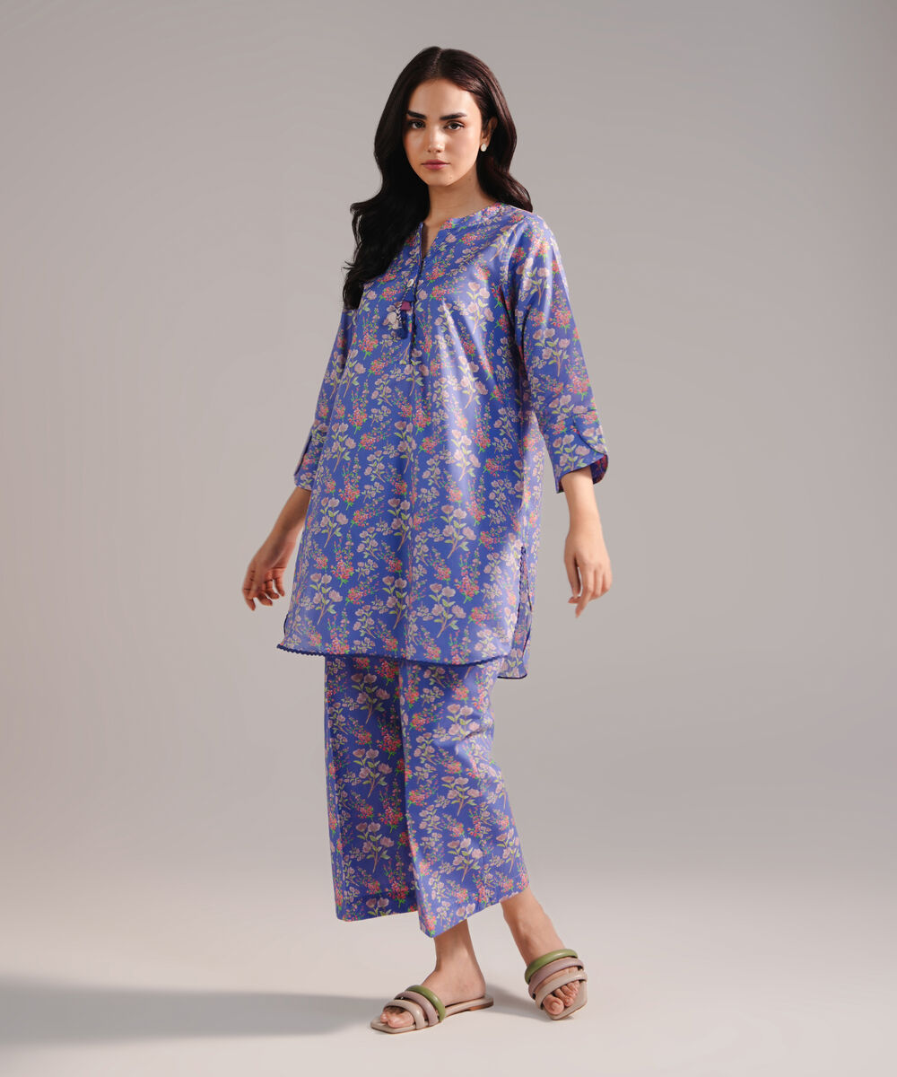 Women's RTW Lawn Printed Blue 2 Piece Suit