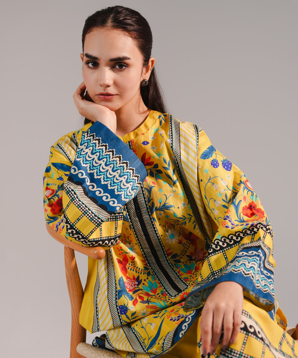 Women's RTW Leno Kara Printed Yellow Boxy Shirt