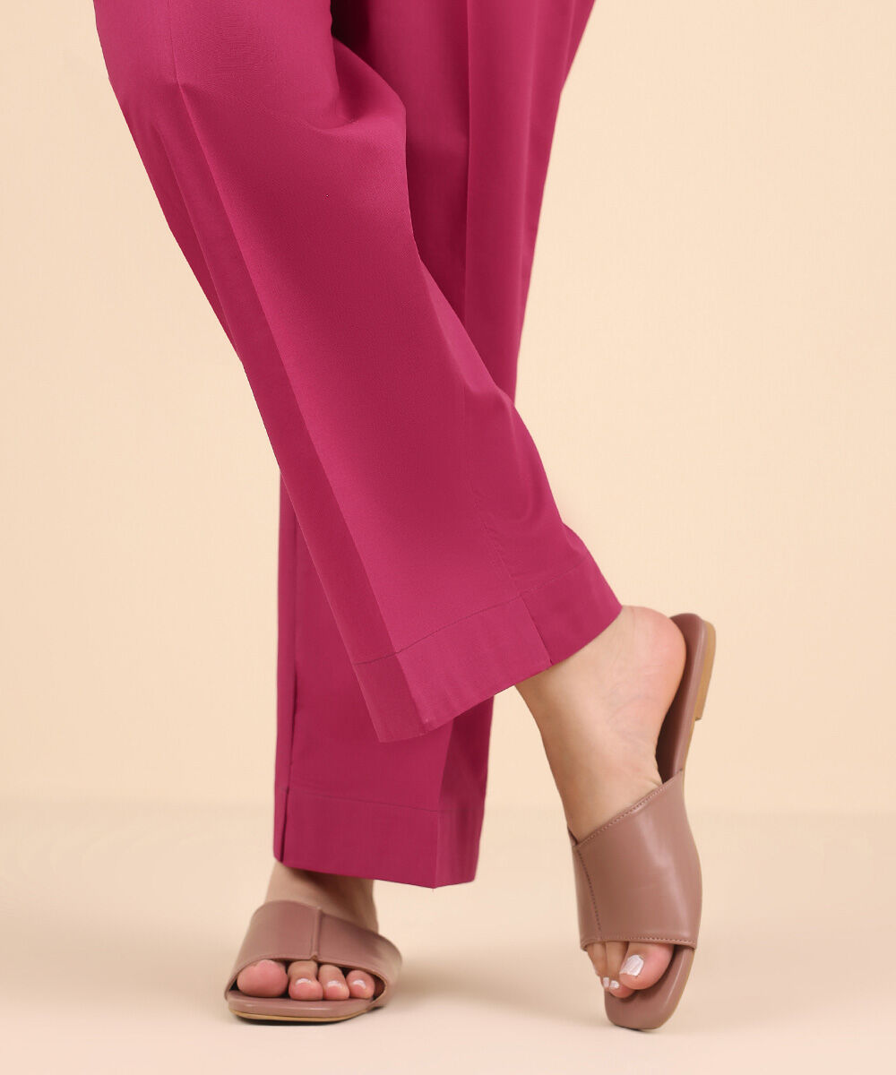 Women's Pret Cambric Pink Solid Straight Pants