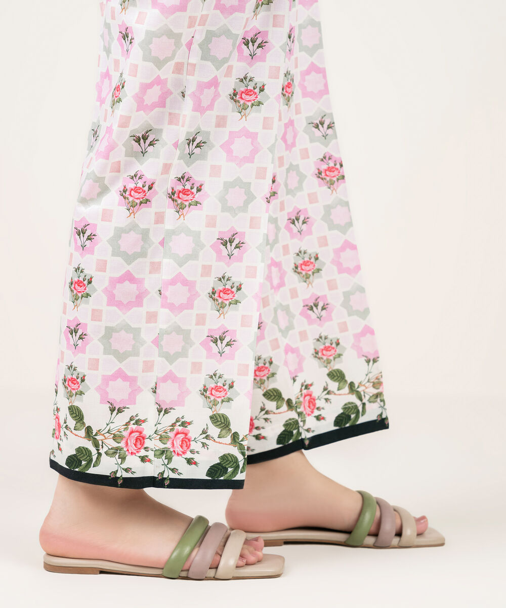 Women's RTW Cambric Printed Pink Straight Pants