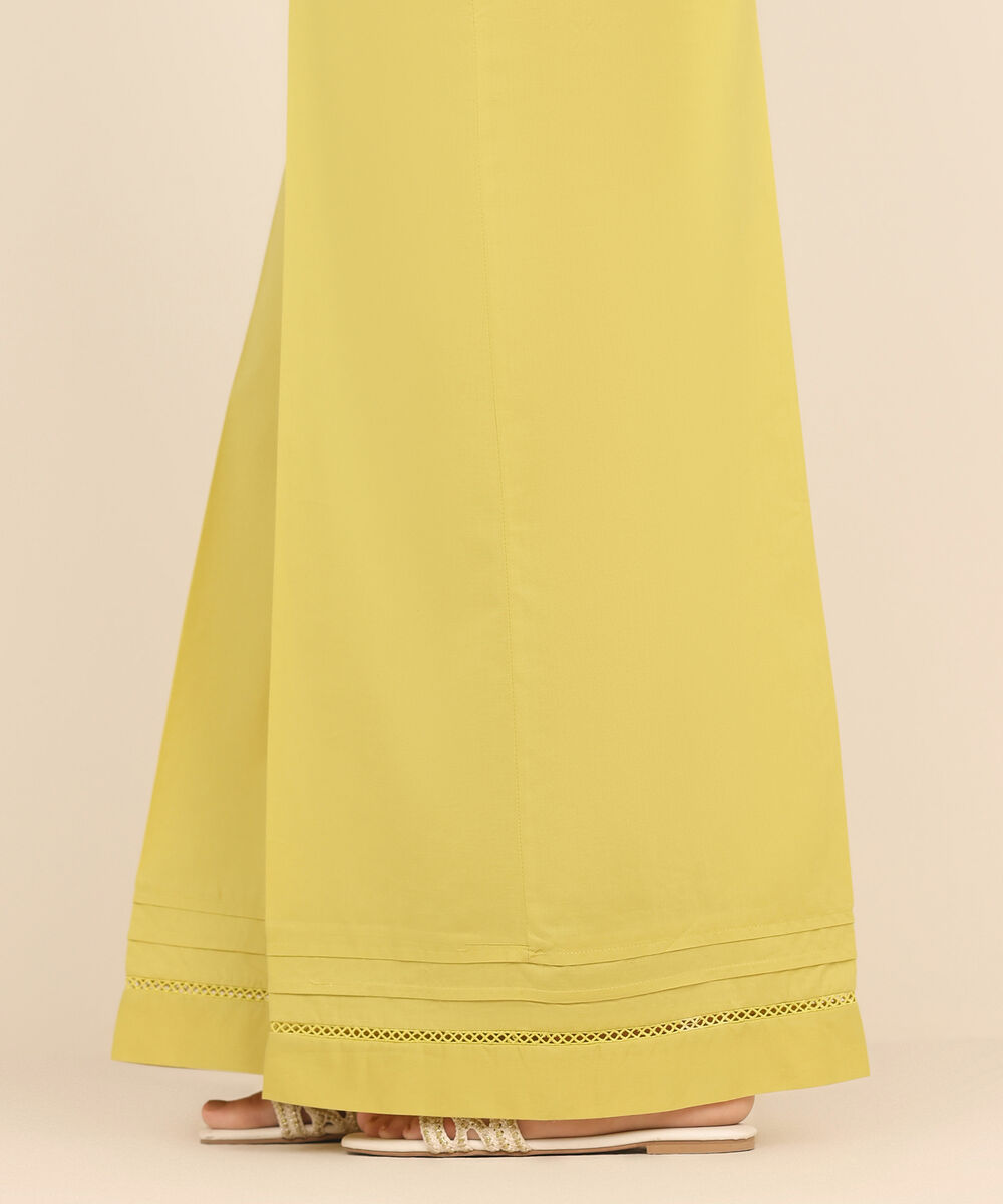 Women's RTW Cambric Yellow Solid Flared Pants