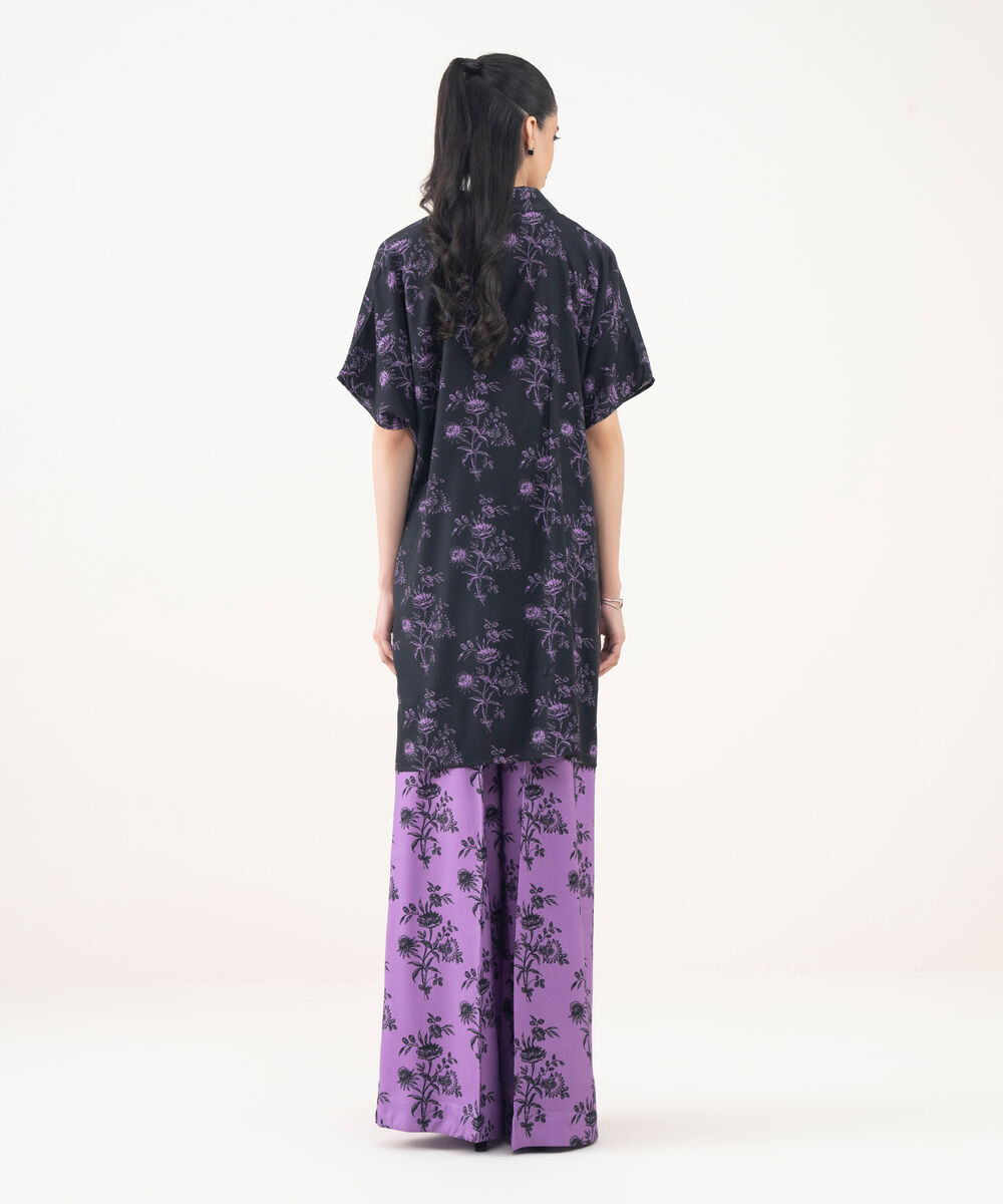 Women's RTW Viscose Linen Black Printed Button Down Shirt