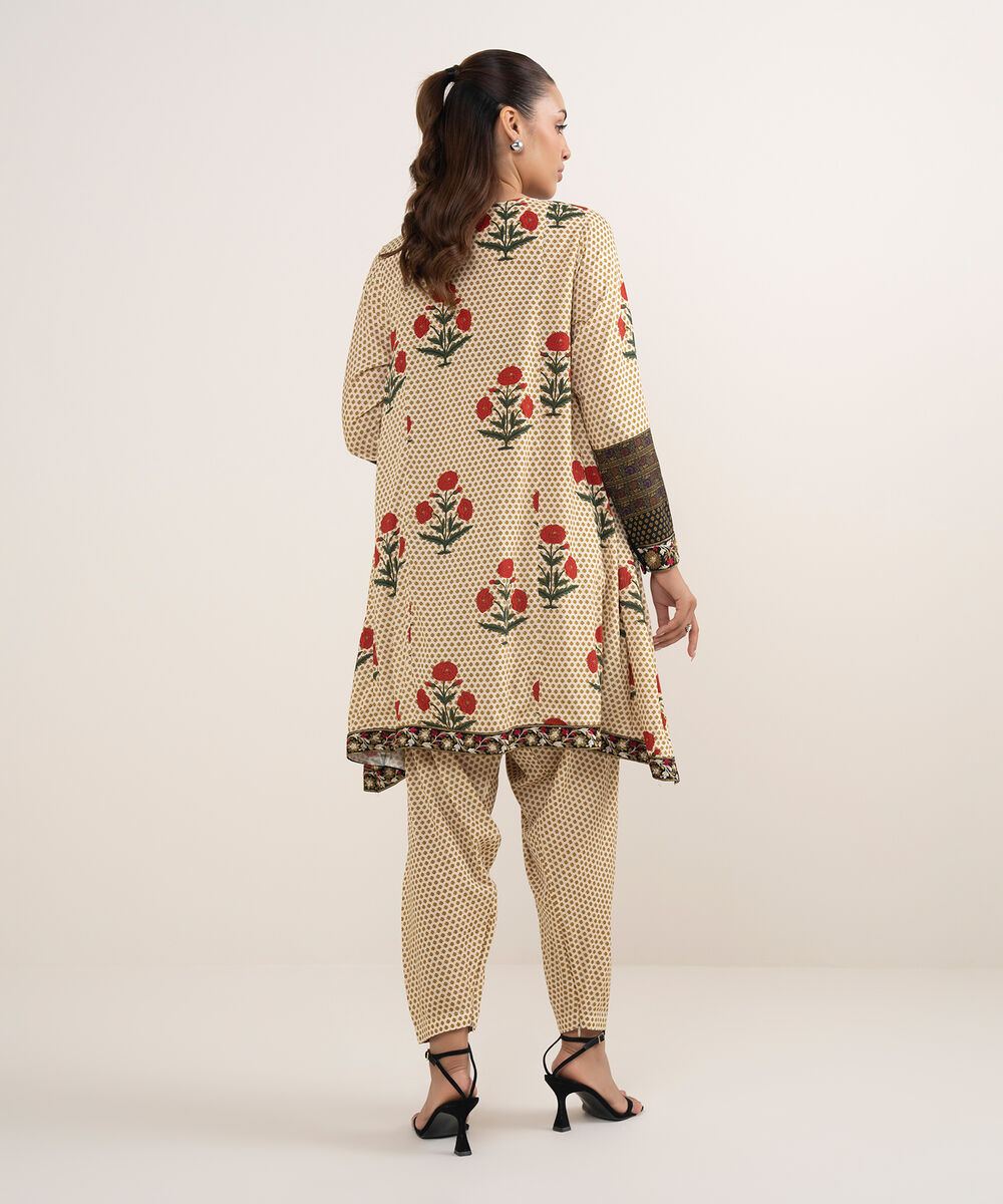 Women's RTW Arabic Lawn Beige Printed Aline Shirt
