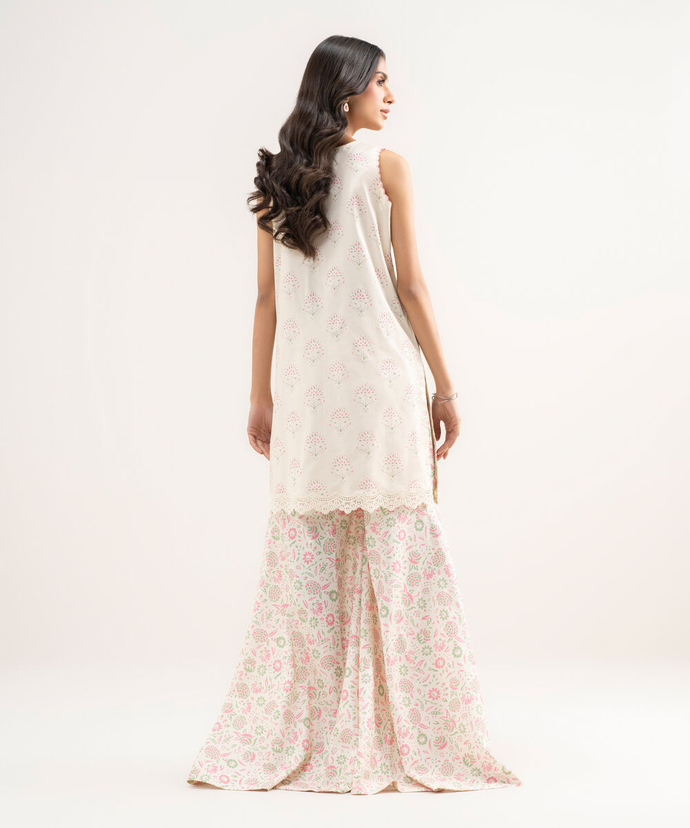 Women's Unstitched Lawn Embroidered Off White 2 Piece Suit