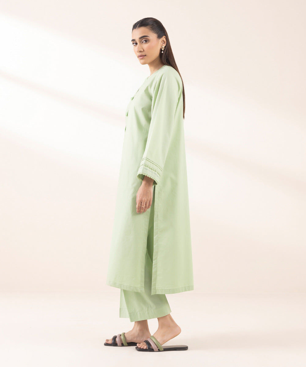 Woman - Green Solid Cambric Shirt