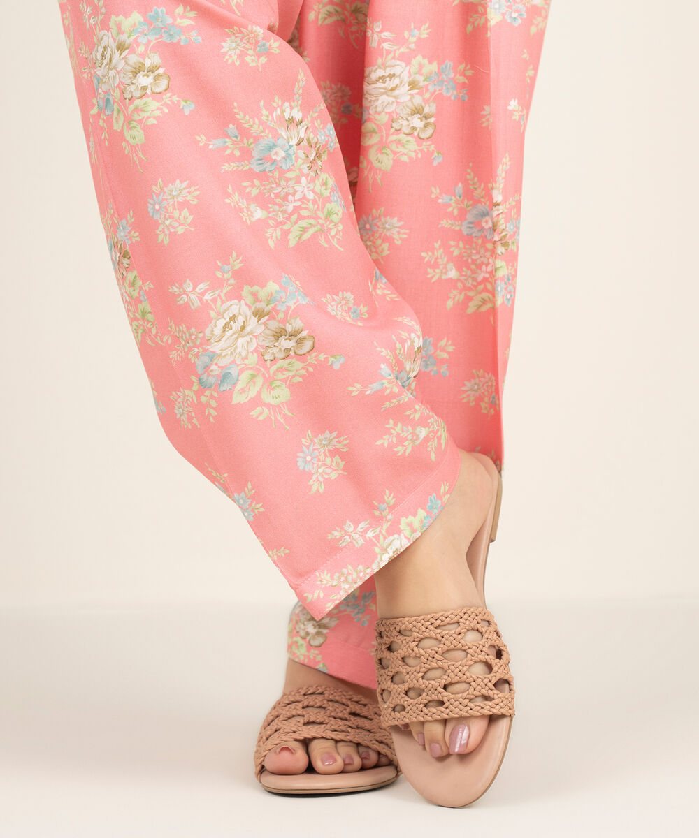 Women's RTW Arabic Cambric Printed Pink Shalwar