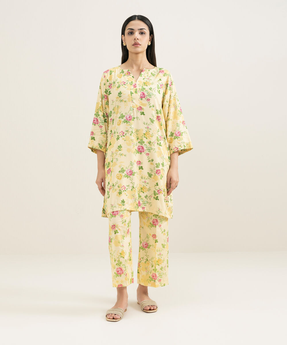 Women's RTW Arabic Lawn Printed Yellow 2 Piece Suit