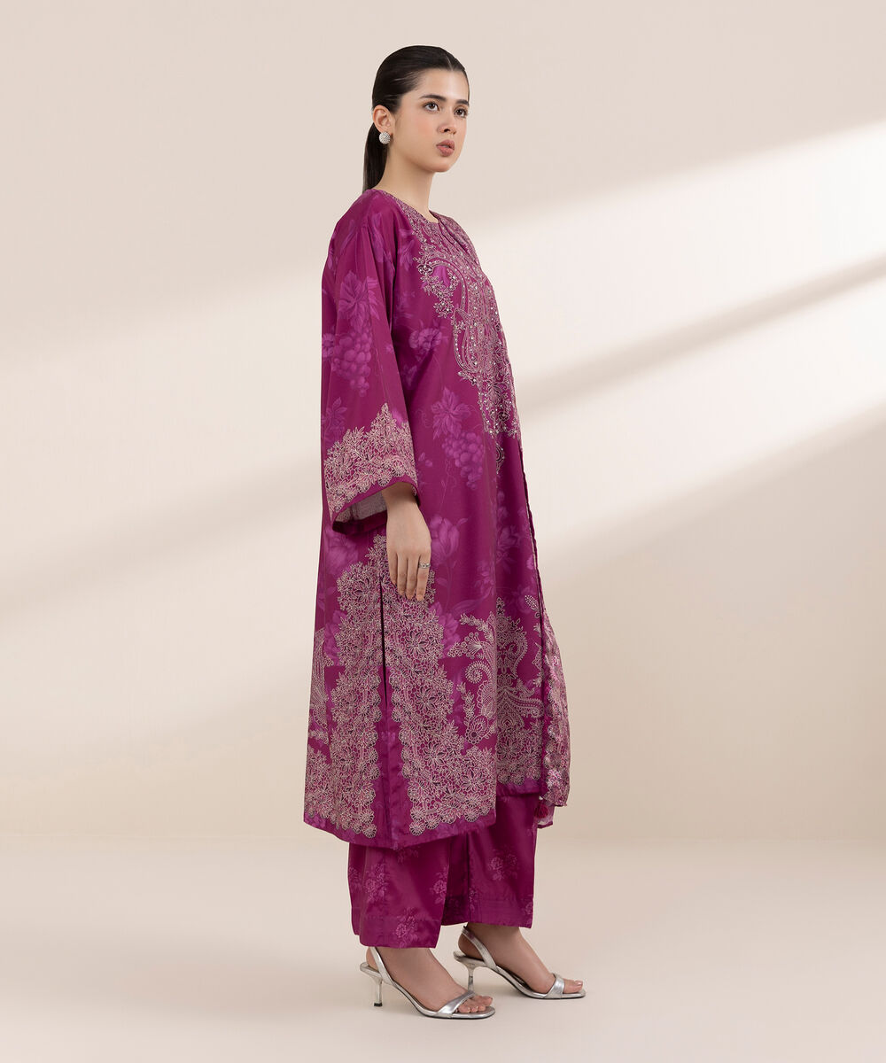 Women's RTW Blended Grip Pink Printed Three Piece Suit