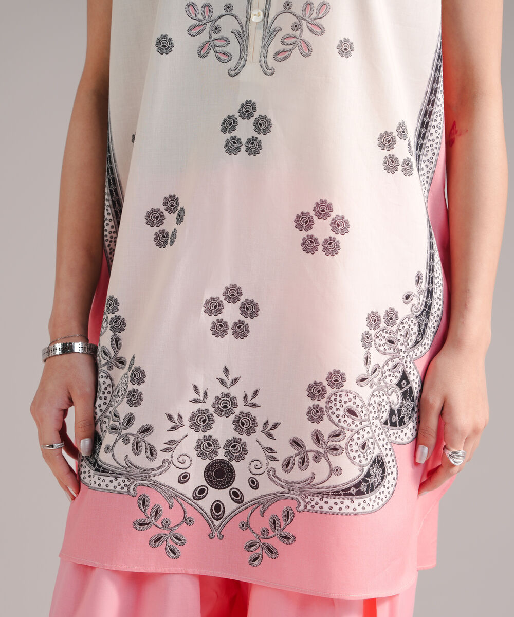 Women's RTW Lawn Printed Off White Straight Shirt