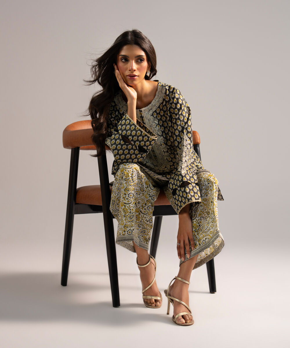 Women's RTW Zari Lawn Embroidered Black Straight Shirt
