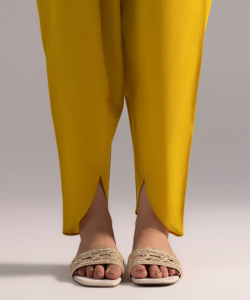 Women's RTW Cambric Solid Yellow Skinny Shalwar
