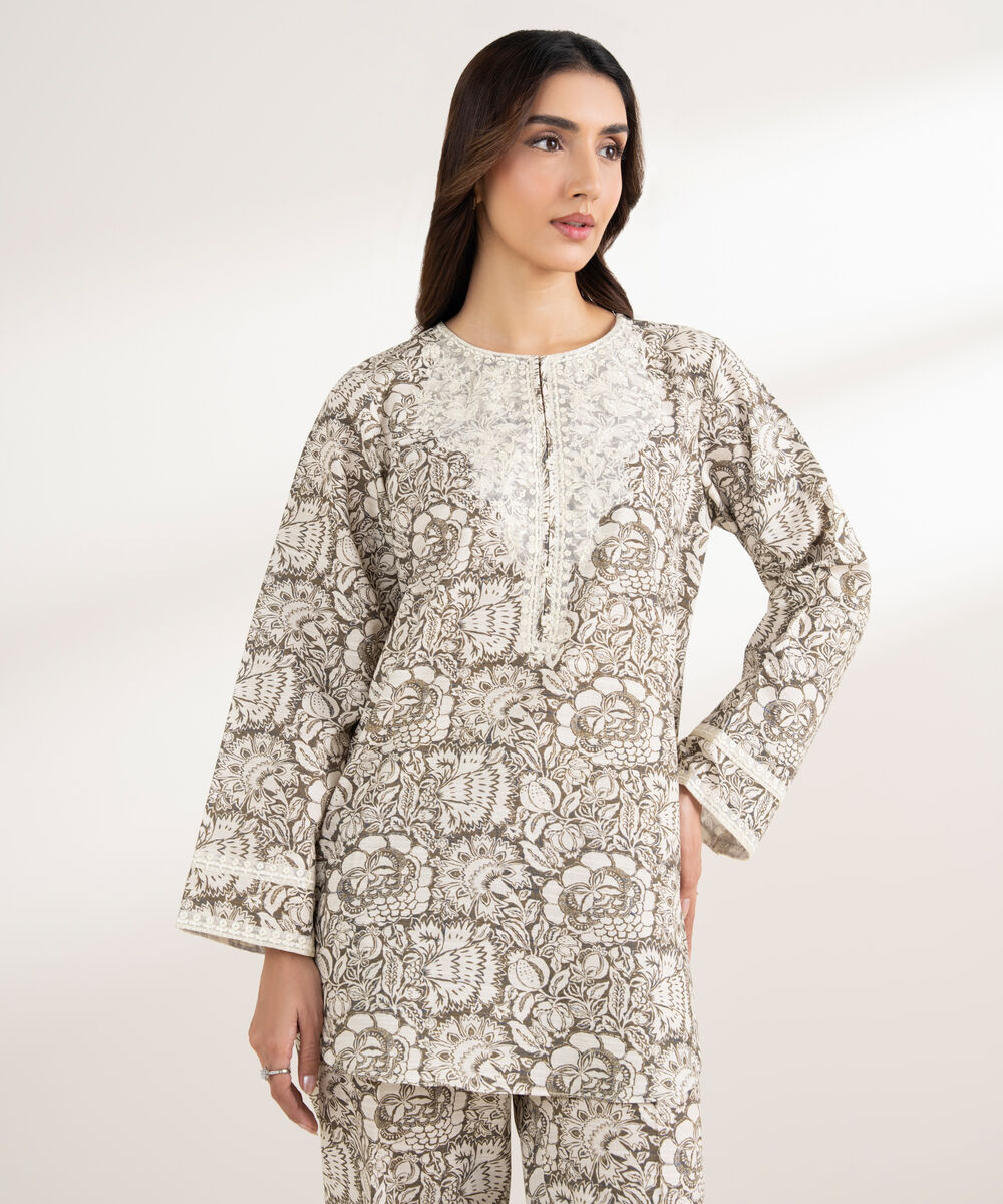 Women's RTW Light Khaddar Embroidered Straight Off White Shirt