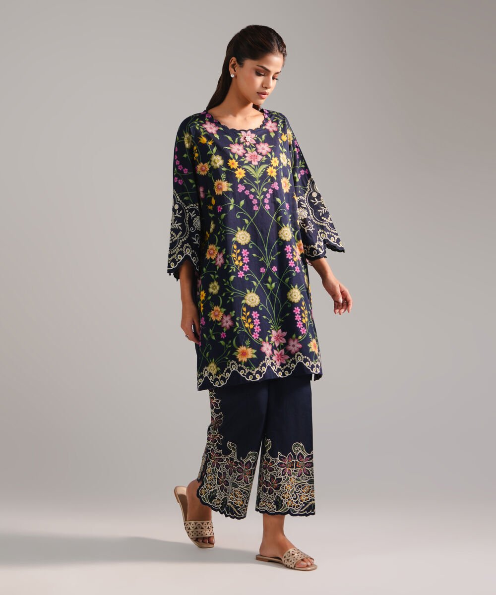 Women's RTW Lawn Printed Dark Blue Straight Shirt