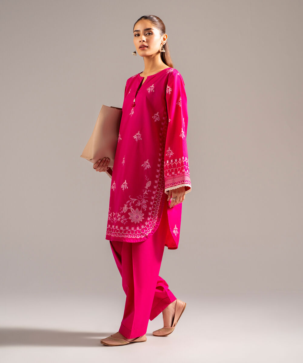 Women's RTW Dobby Embroidered Pink 2 Piece Suit