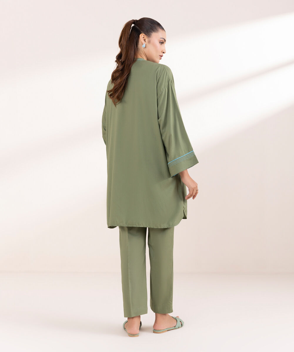 Woman - Green Solid Arabic Lawn Shirt
