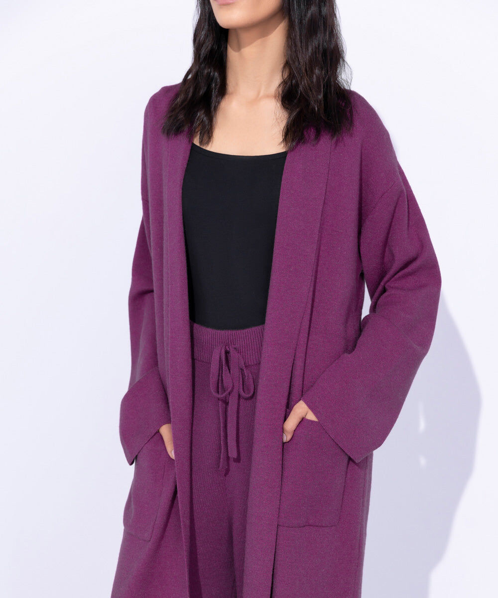 Women's Western Wear Purple Light Guage Knitted Cardigan