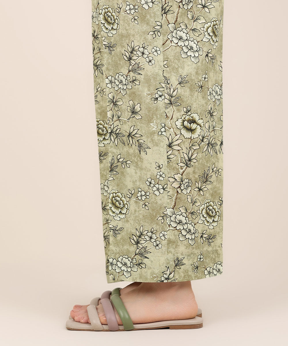 Women's RTW Cotton Viscose Beige Printed Straight Pants