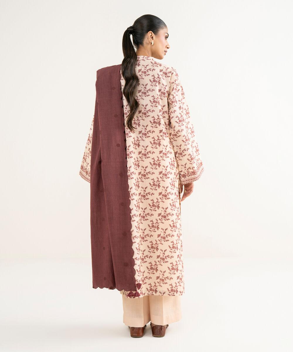 Women's Unstitched Textured Lawn Embroidered Red 3 Piece Suit