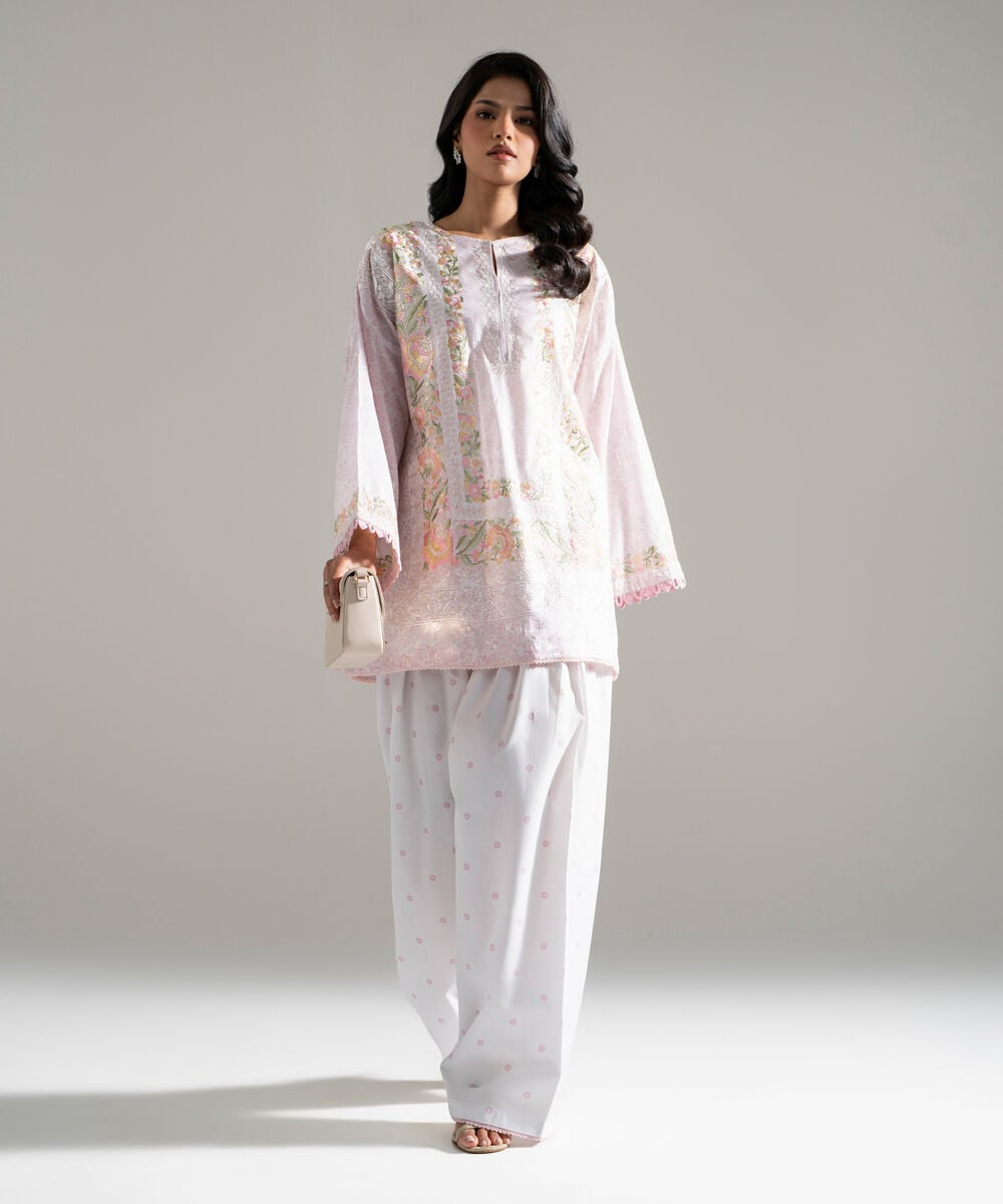 Women's RTW Lawn Embroidered White 2 Piece Suit