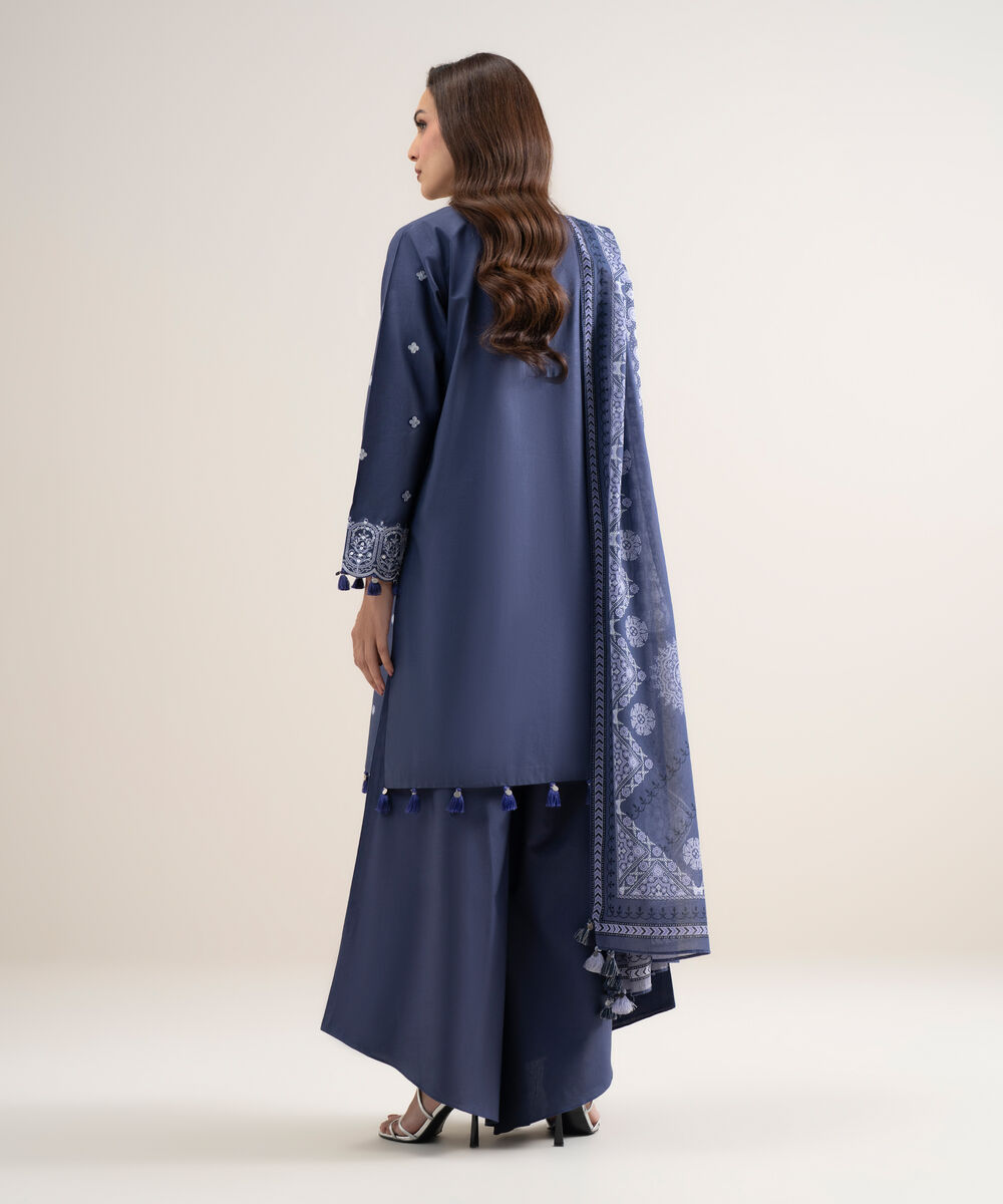 Women's Unstitched Lawn Embroidered Blue 3 Piece Suit