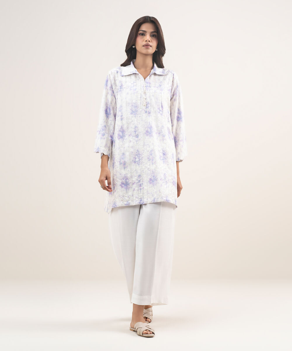 Women's RTW Leno Kara Embroidered Light Purple Straight Shirt