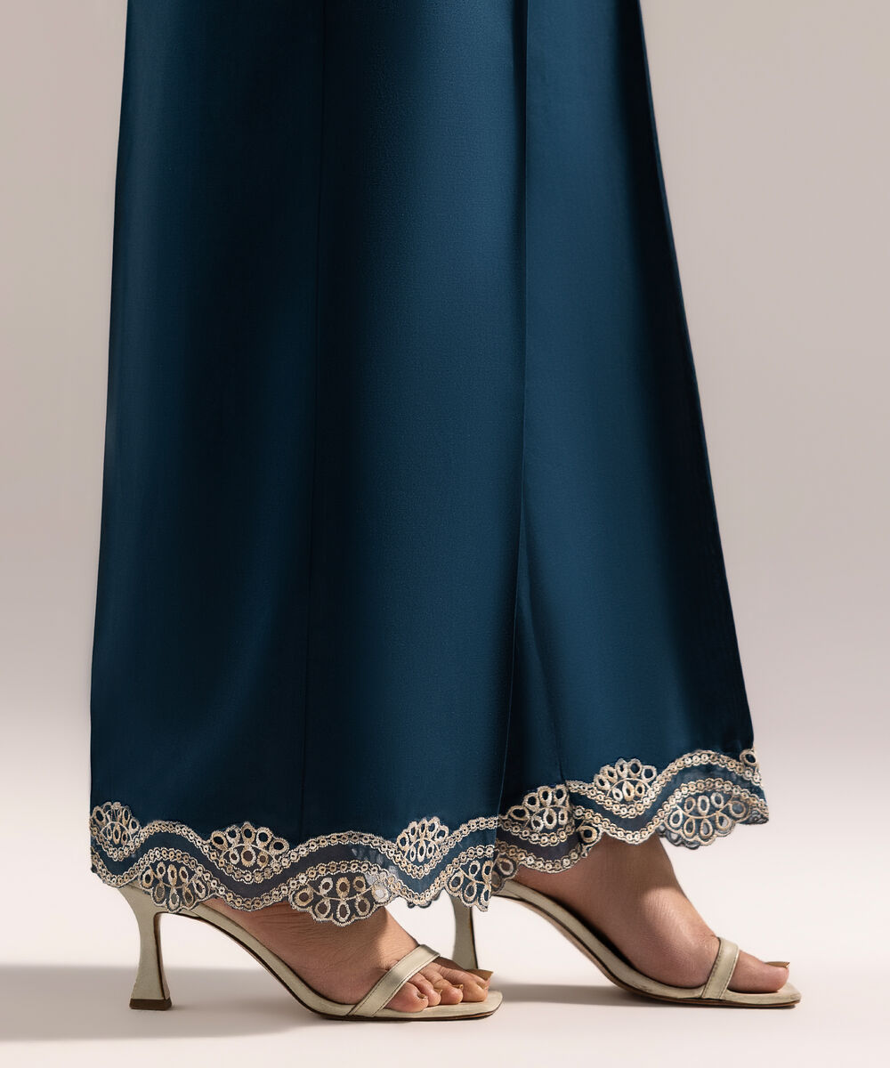 Women's RTW Cambric Embroidered Teal Culottes