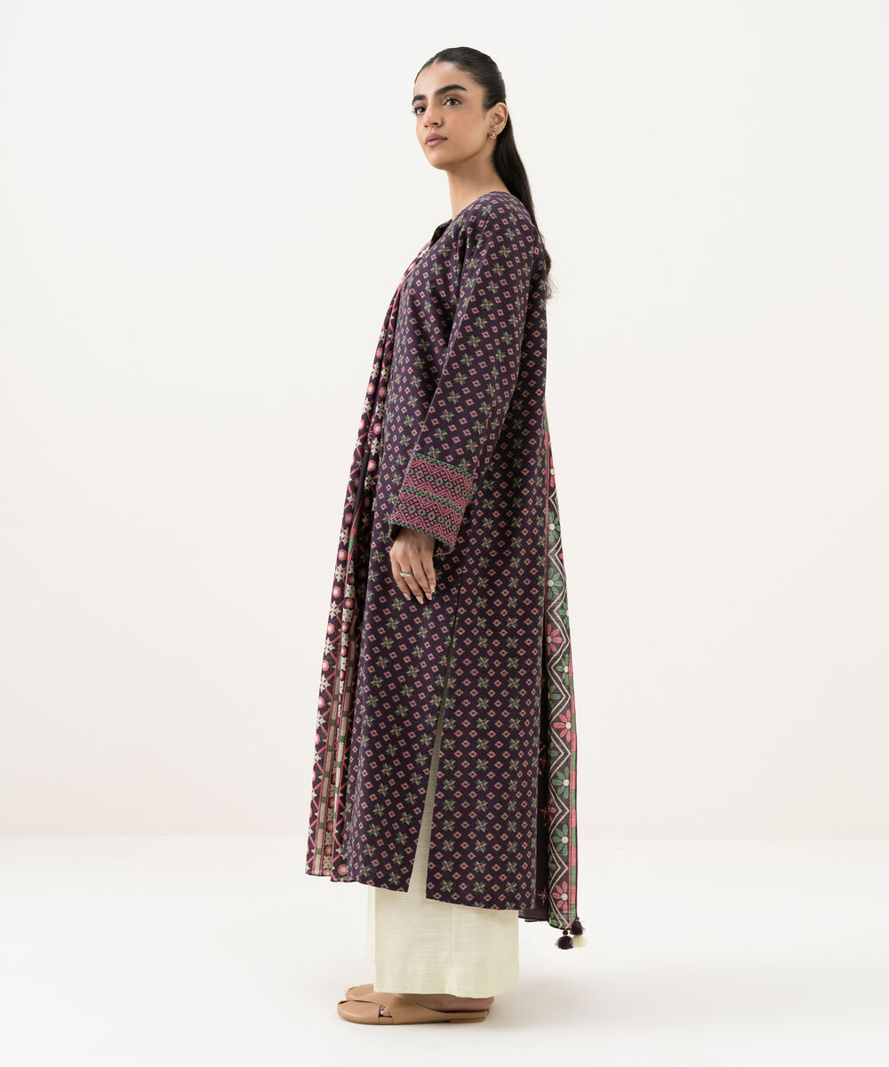 Women's Unstitched Cotton Printed Purple 2 Piece Suit