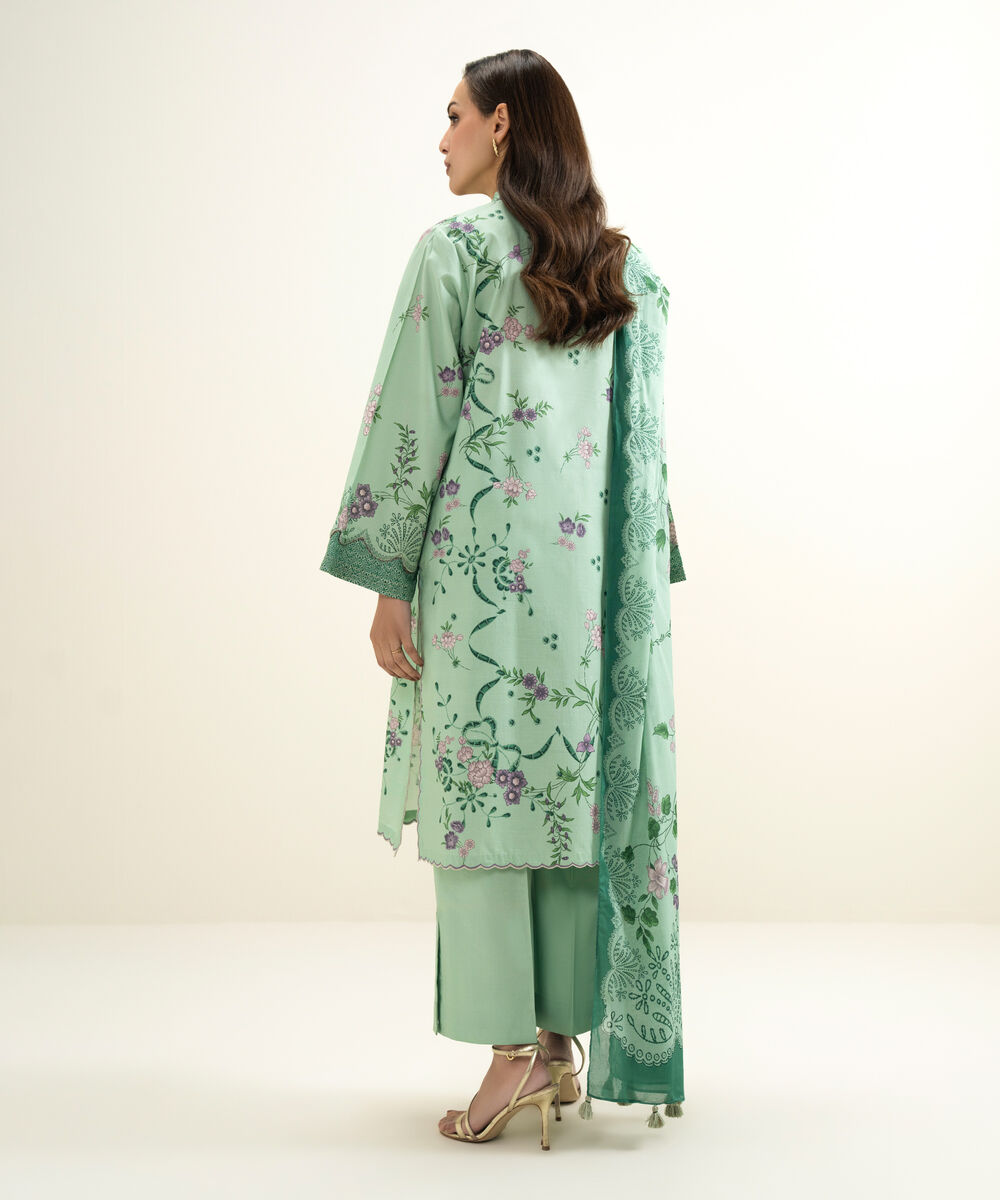 Women's Unstitched Lawn Embroidered Green 3 Piece Suit