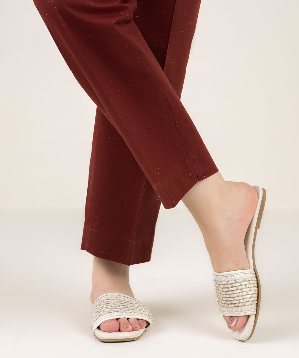 Women's RTW Multi Neps Solid Maroon Straight Pants