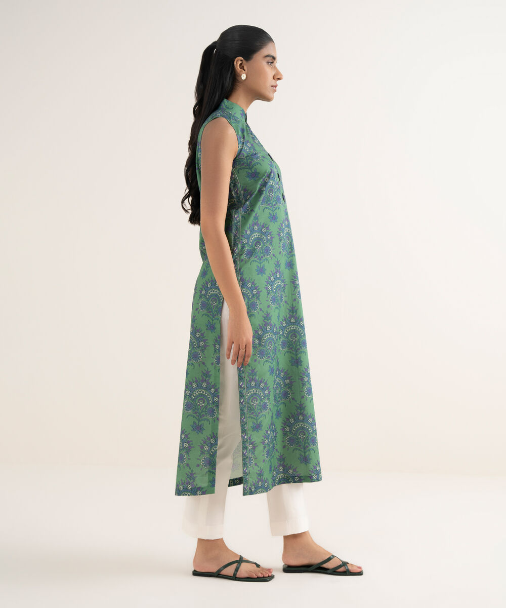Women's Unstitched Lawn Printed Green Shirt