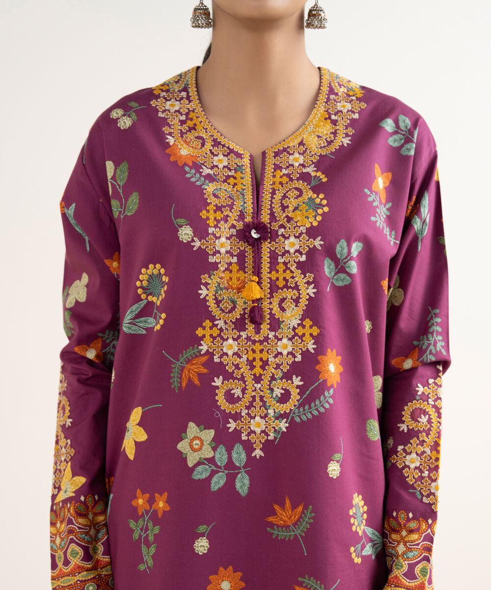Women's Unstitched Cotton Embroidered Multi 3 Piece Suit