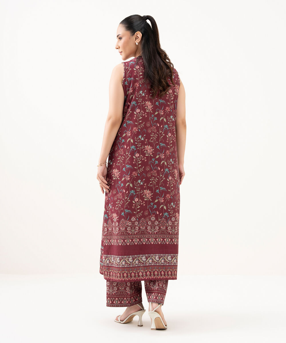 Women's Unstitched Khaddar Embroidered Red 2 Piece Suit