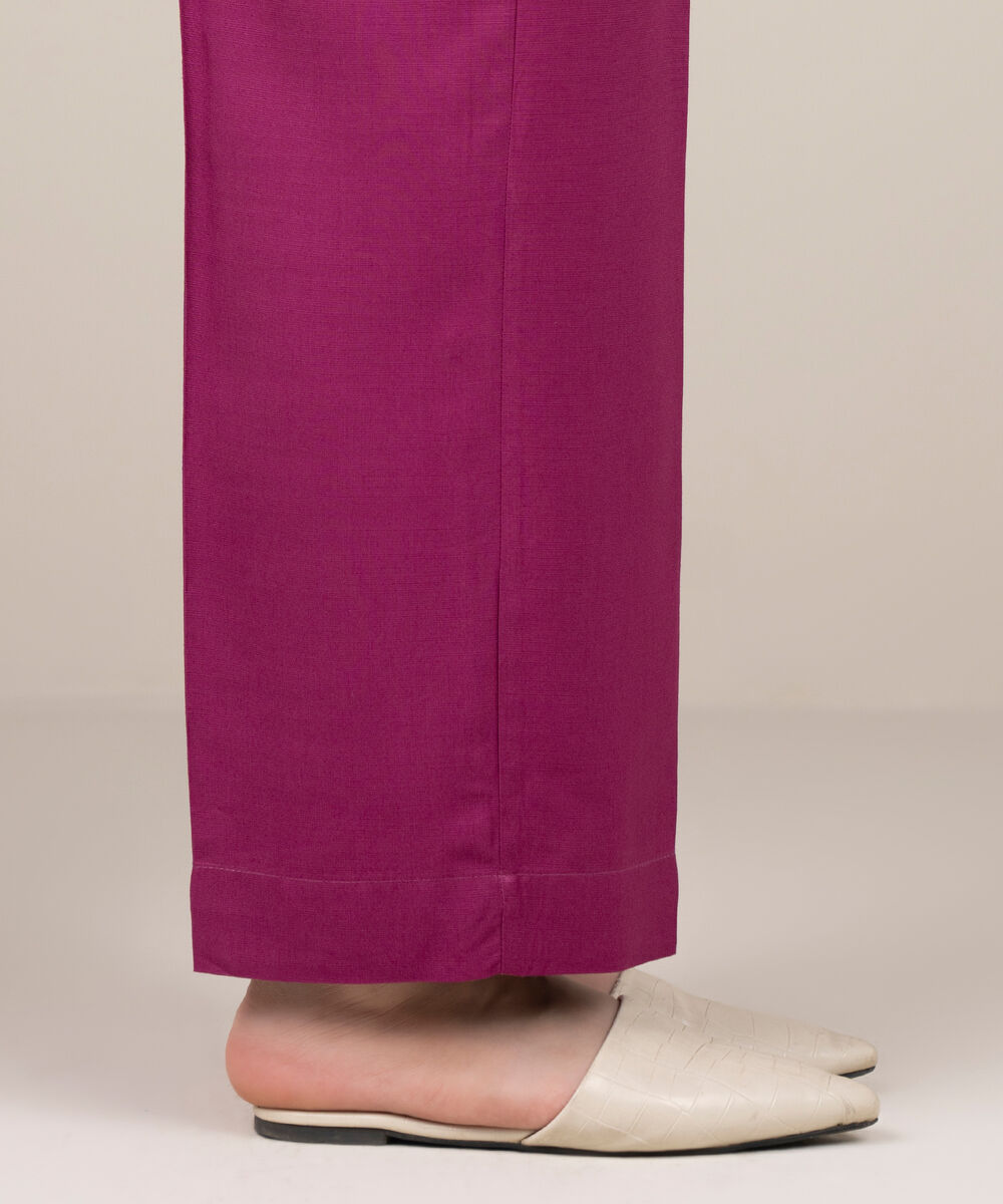 Women's RTW Herringbone Solid Pink Straight Pants