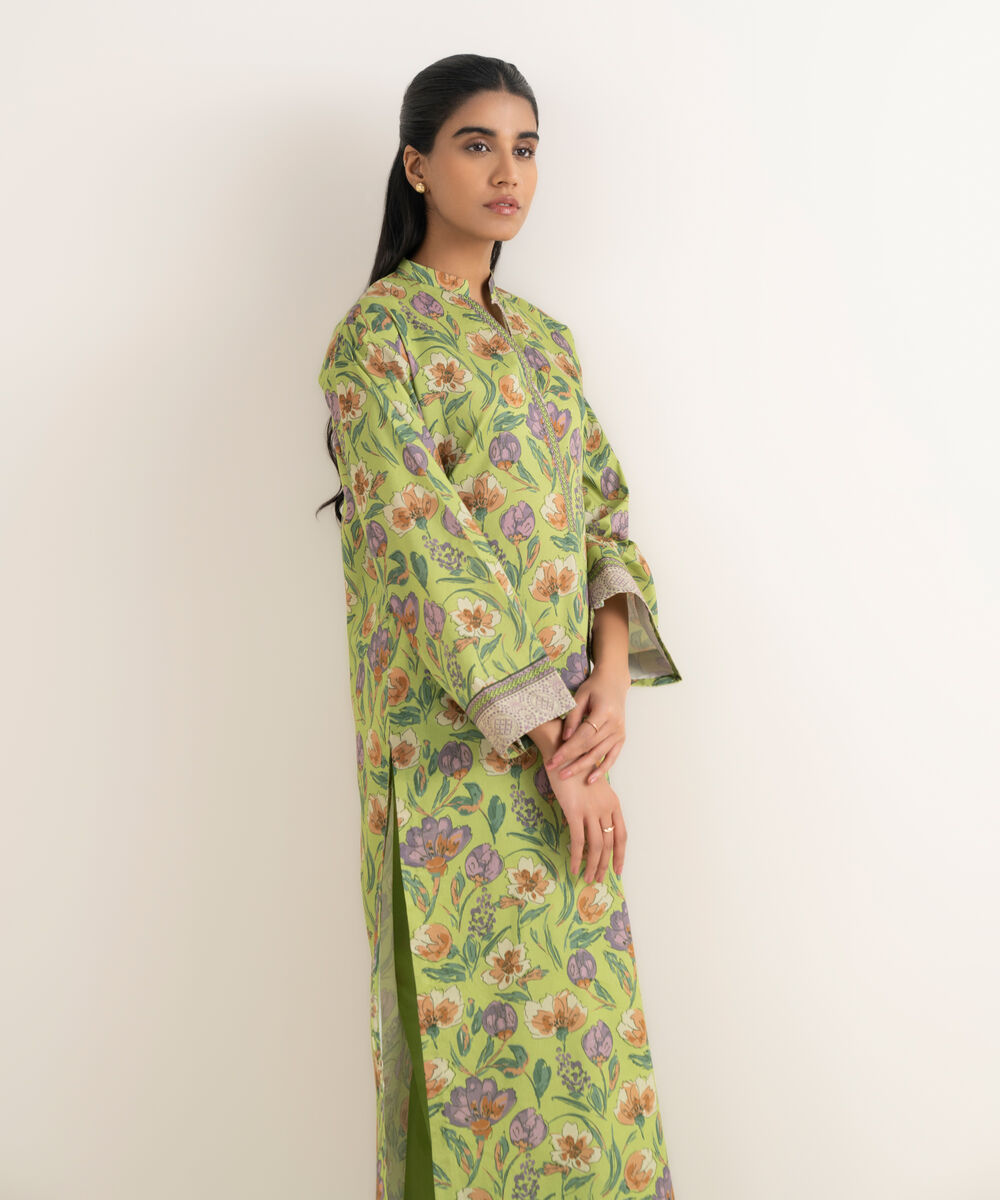 Women's Unstitched Lawn Printed Green 2 Piece Suit
