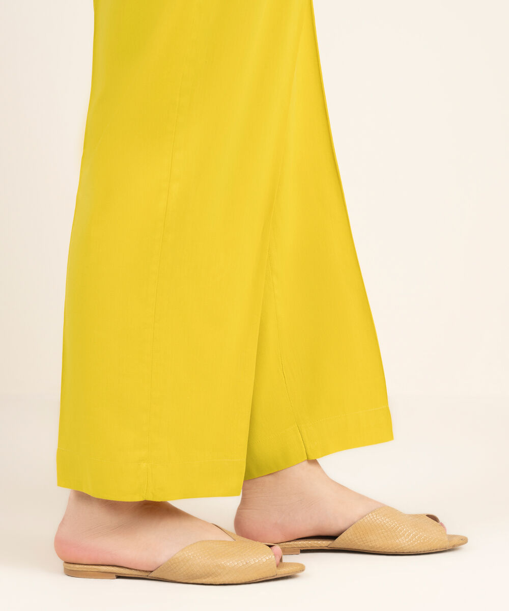 Women's RTW Cambric Solid Yellow Straight Pants