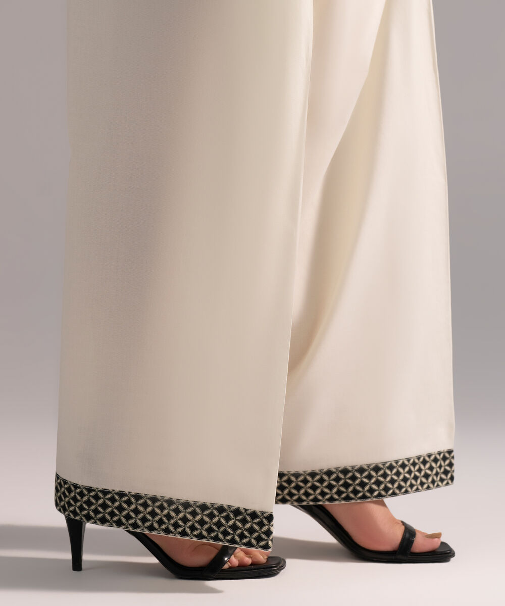 Women's RTW Cambric Printed Off White Farshi Shalwar