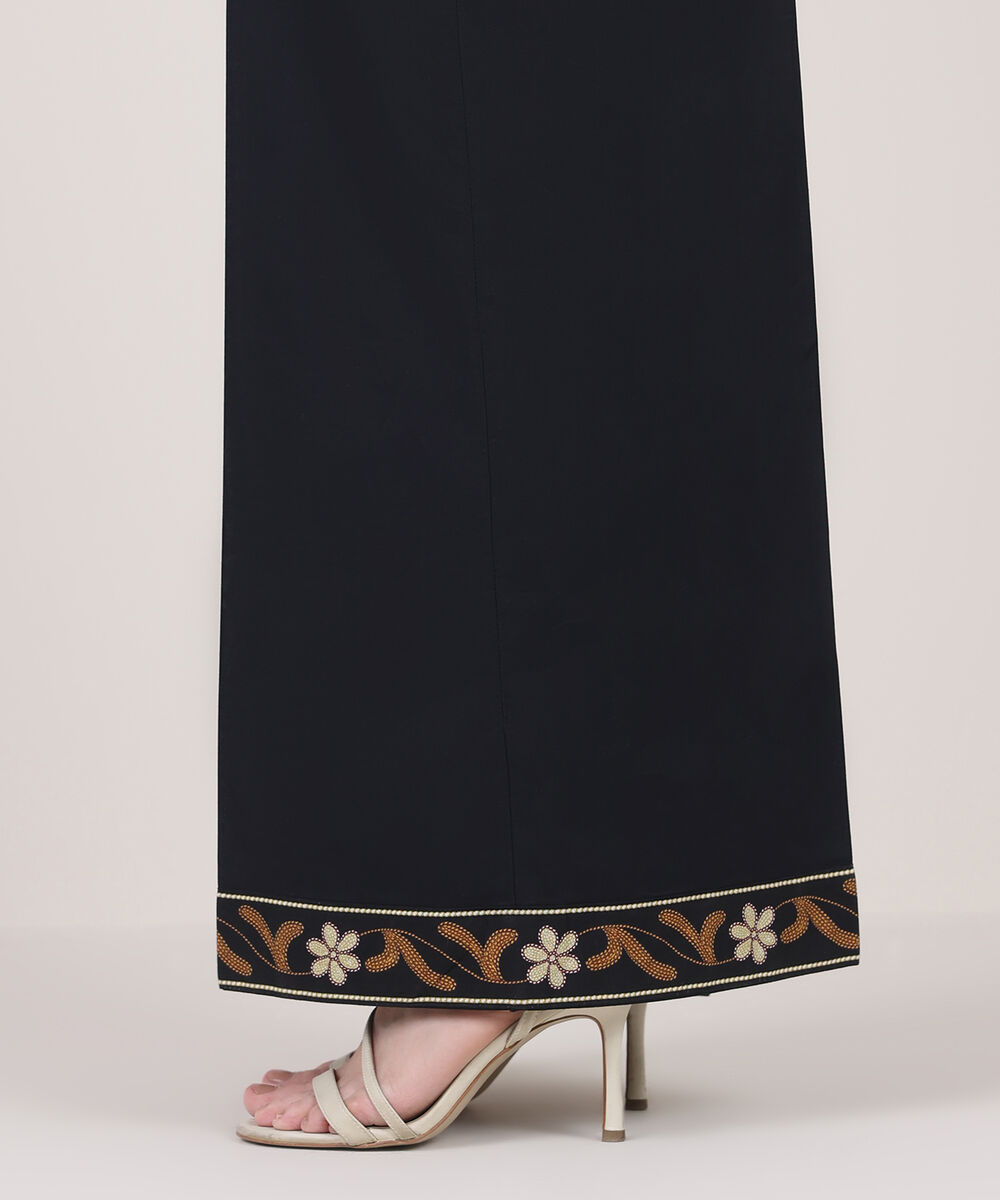 Women's RTW Cambric Black Solid Flared Pants